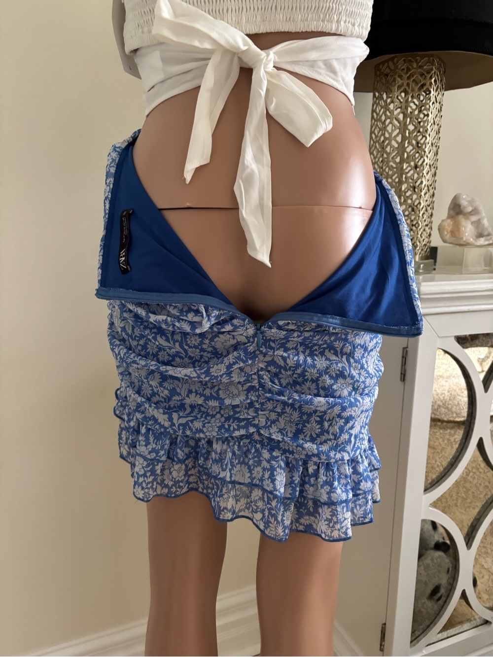 Zara Blue Floral Tiered Ruffle Mini Skirt - Picture 6 of 11